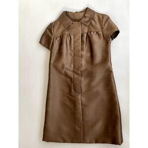 Vintage 1960s ILGWU Silk Dupioni Shift Dress Bronze Union Made Women’s Medium